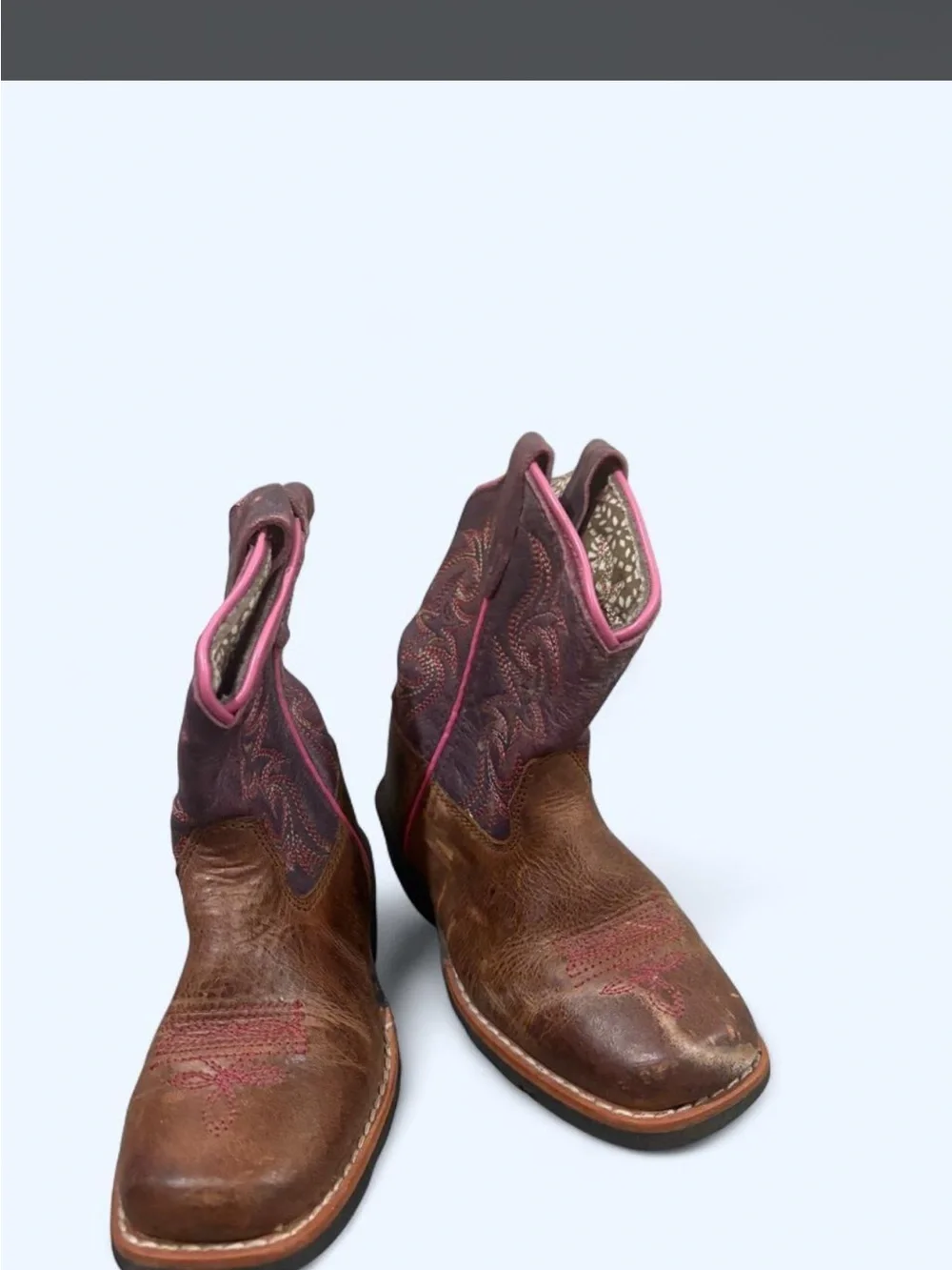 Girls Brown & Purple Western Cowboy Boots with Pink Accents